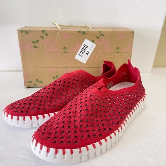 Ilse Jacobsen Shoes - Ilse Jacobsen Tulip 139 Perforated Red Slip On Sneakers Size 42